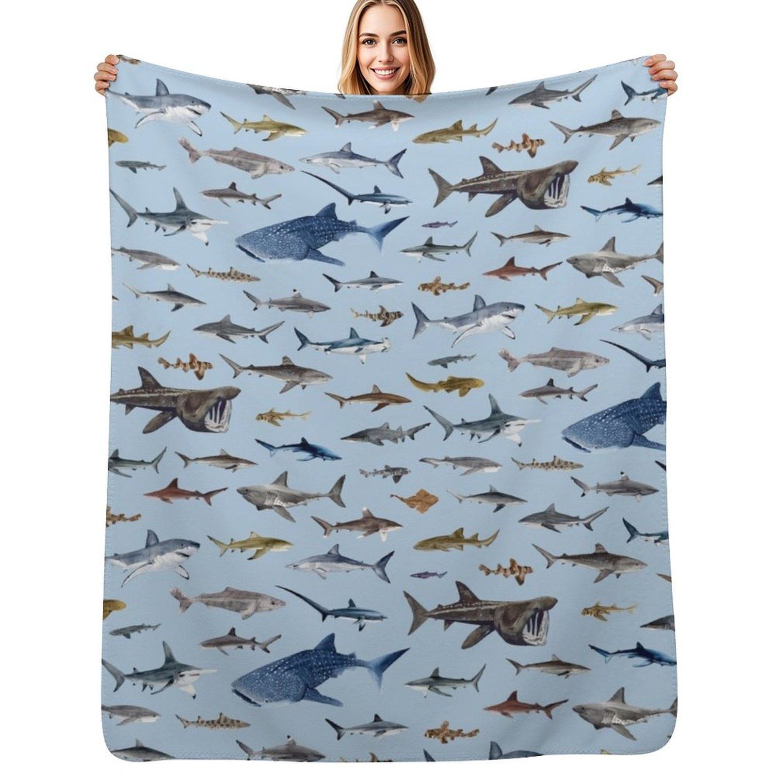 SHARKS poster-light blue Throw Blanket Summer Cool Breathable Blanket for Sleeping Size: 75*100cm, Weight: 230 GSM