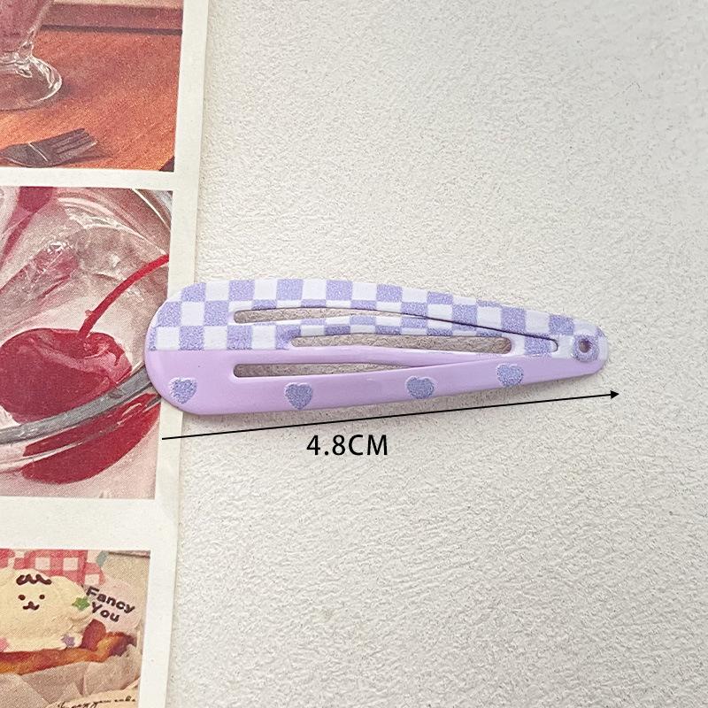 4.8cm Cute Hair Clip with Painted Heart and Plaid Pattern BB Clip Small Hairpin Side Clip Bangs Clip Fine Hair Clip