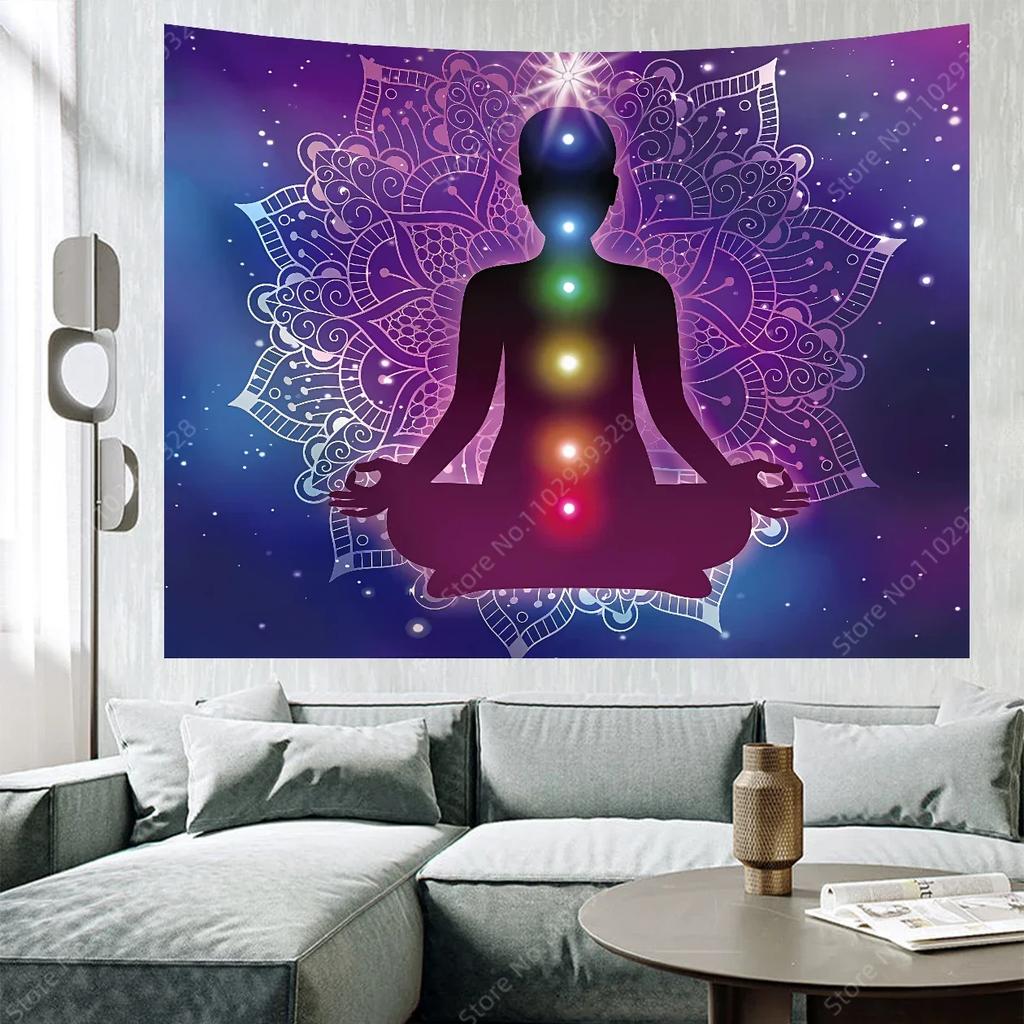 VIKAMA Chakra Meditations-Wandteppich Mandala Yoga-Raum Dekoration Hintergrund Wohnzimmer Schlafzimmer Meditation Zen-Raum