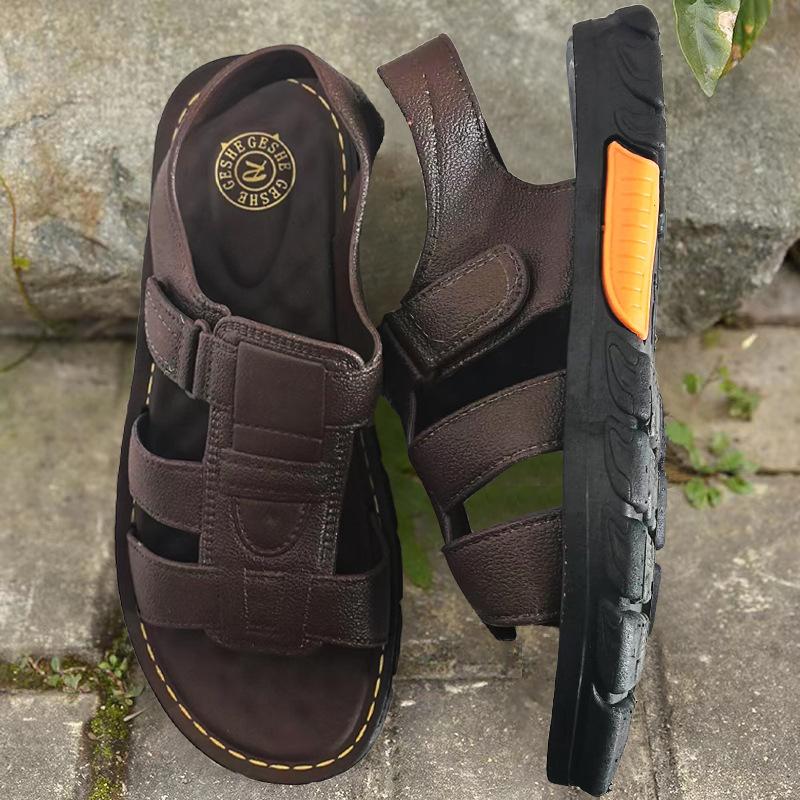 Herrensandalen Sommer weiches Leder weiche Sohle rutschfest Strandschuhe Herren lässiger Trend draußen coole Hausschuhe