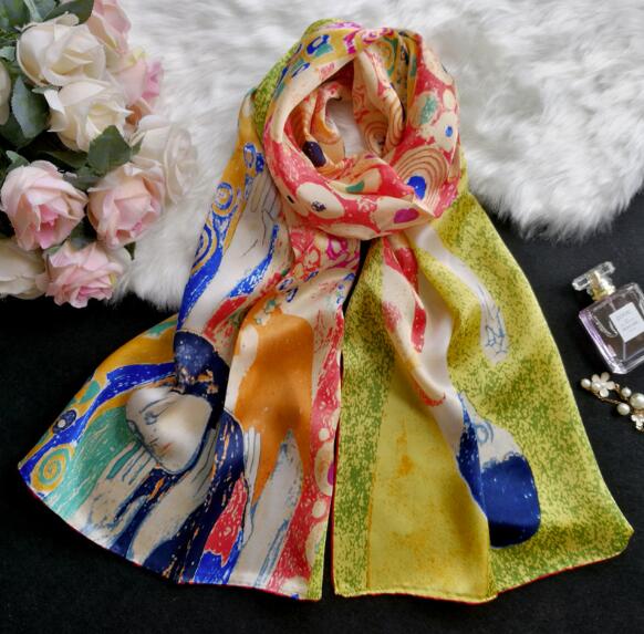 100% Silk Scarf For Women Long Print Luxury Natural Silk Shawls Wraps Floral Printed Ladies Neckscarf Pure Real Silk Scarves