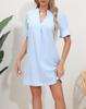 2023 Women's Solid Color V-Neck Loose Pleated Dress with Five-Point Sleeves