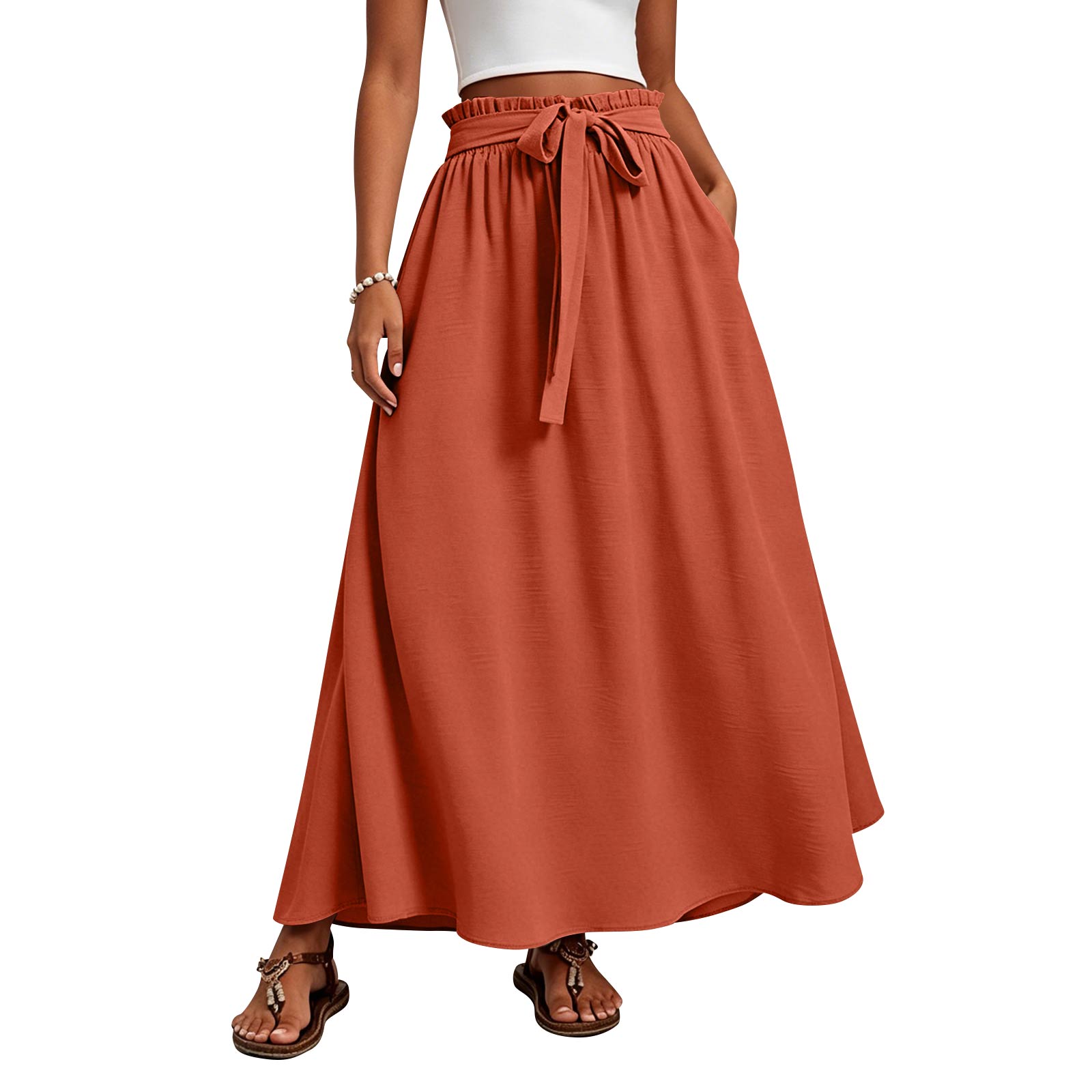 

Women s High-Waisted Flowy A-Line Skirt With Tie-Waist, -Color Summer Dress With Elastic Waistband XL
