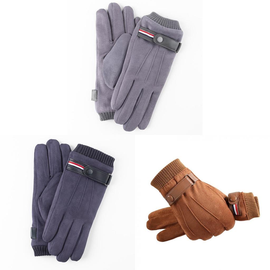 Winter Mens Thick Fleece Lined Leather Touchscreen Gloves For Outdoor Commuting