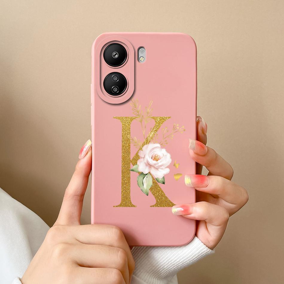 Simple Case For POCO C65 Elegant Rose Letter Phone Shell Soft High Quality Liquid Silicone Full Protection Anti Drop Back Covers