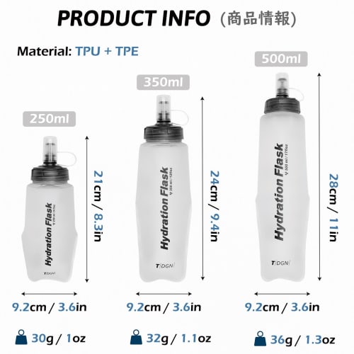 TRIWONDER Soft Flask Running Bottle, Hiking Water Bottle, Hydration, Foldable Water Bottle with Dustproof Cap, Lightweight, Trail Running, Marathon, H
