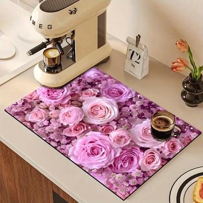 1 Stück Böhmische Blumen Gummi Abtropfmatte Geschirr Für Café Küche Teppich Geschirr Langlebige Kieselgur Tischmatte Haustier Kaffeegeschirr Matte