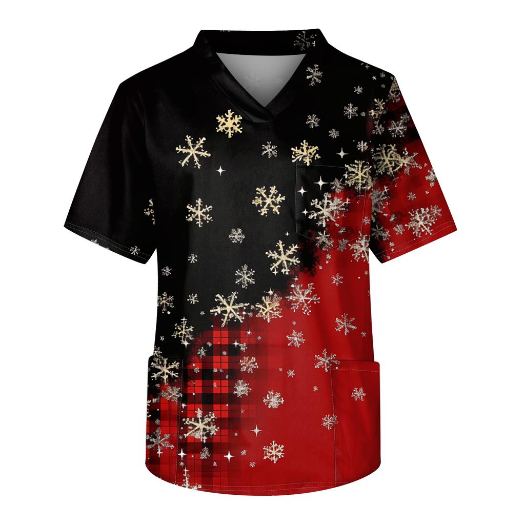 Men's Printing Short Sleeve V-neck Working Blouse Chest Pocket Carer Top