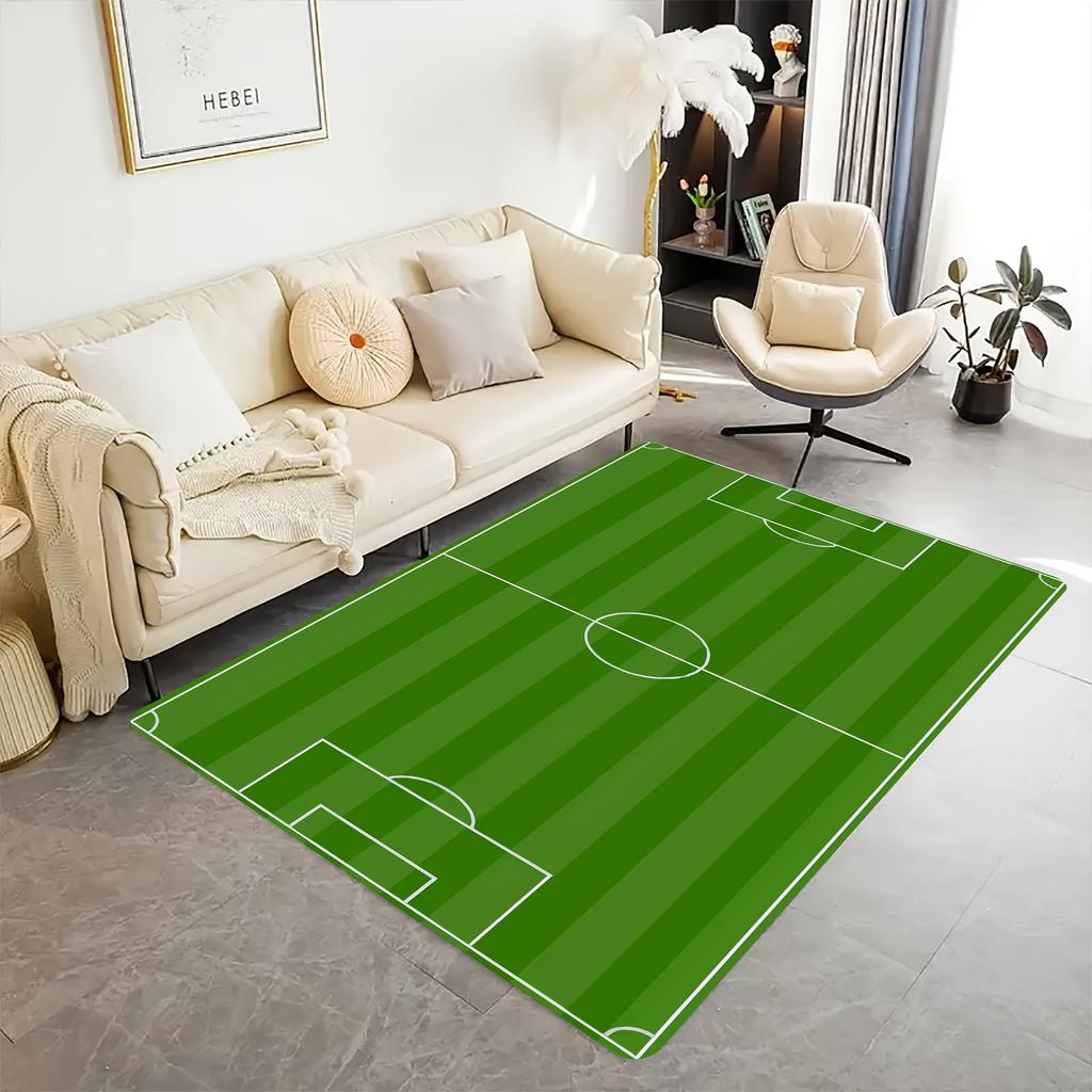 Striped Lawn Soccer Field Theme Flannel-printed floor mats are slip-resistant Suitable for living room bedroom terrace carpets