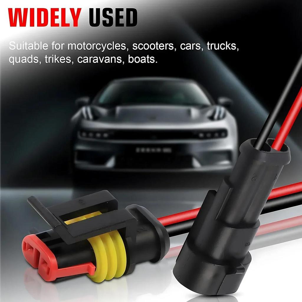 Waterproof 2 Pin Wire Connectors - Automotive Connector Kit for Car Truck Motorcycle Marine Boat Quick Connect Replacement