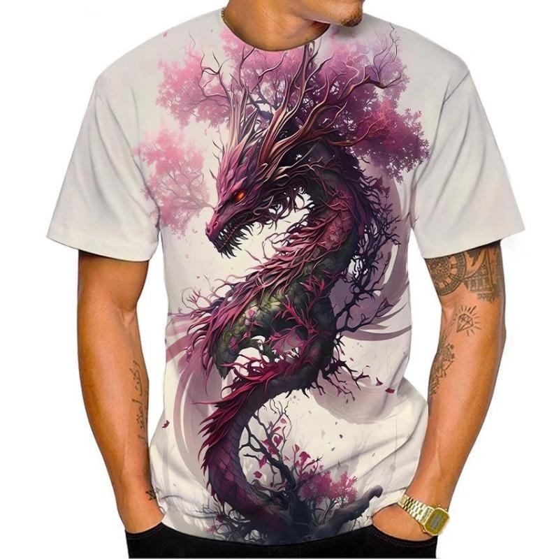 Lato Nowość Męski Top Wzór Drukowany 3D Smok Trend Mody Krótki Rękaw Casual Wygodny Okrągły Dekolt Duży Rozmiar T-shirt
