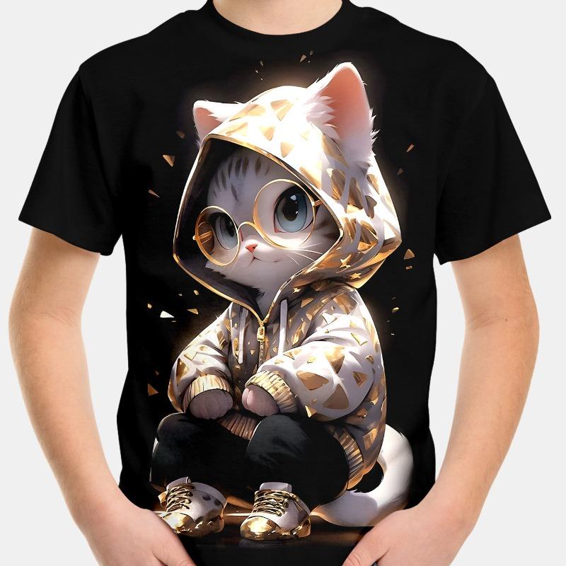 Black Casual Short Sleeved 3D Digital Printed T-shirt for Children Shirt