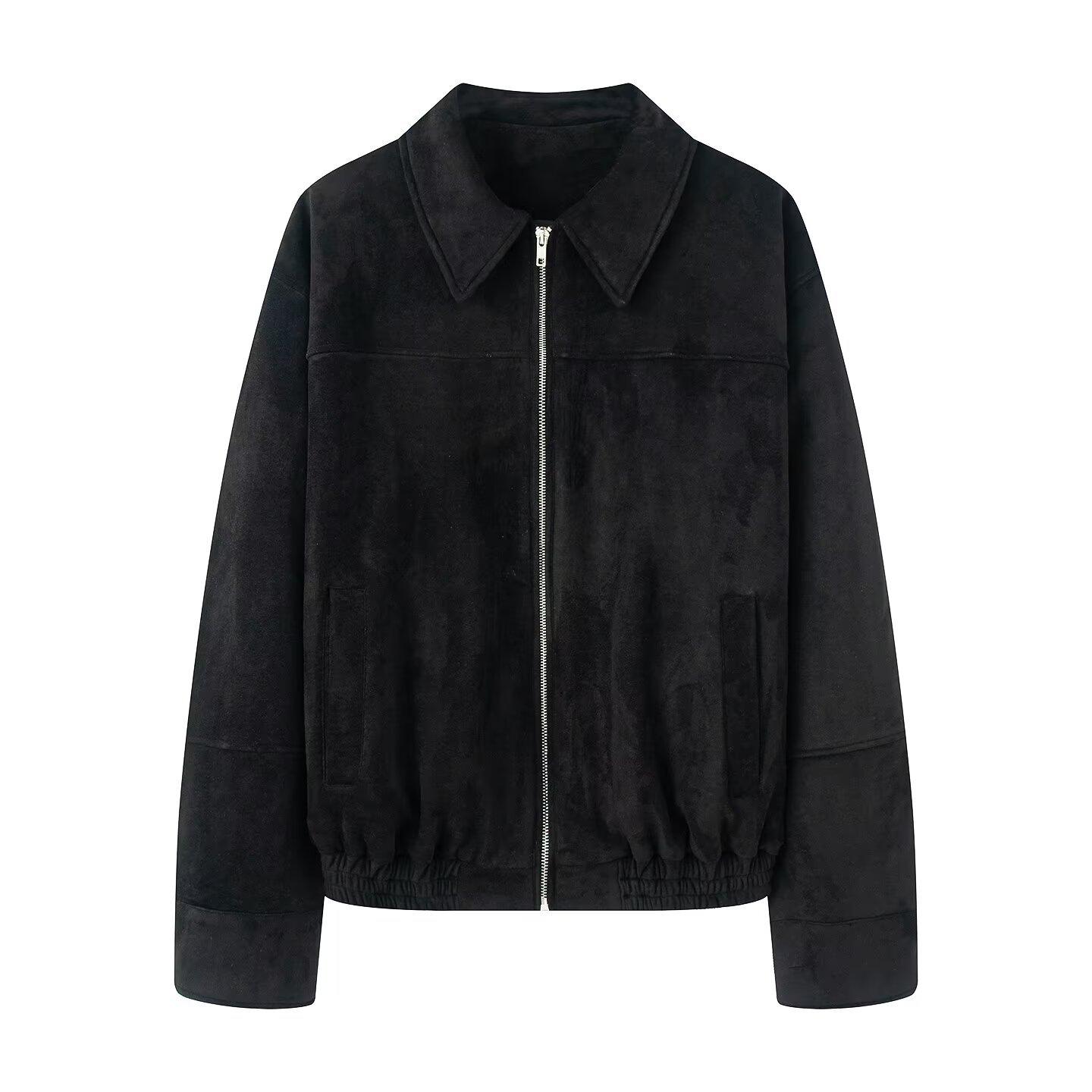 

Women s Solid Color Long Sleeved Zipper Casual Top Jacket Jacket L чёрный