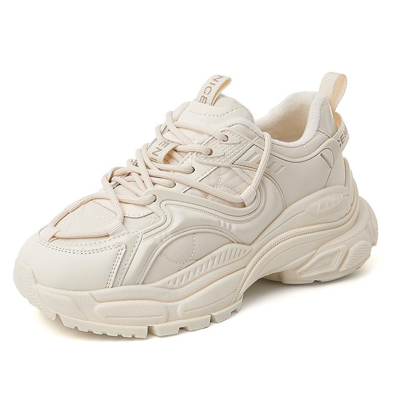 Genuine Leather Daddy Shoes Women's Spring  New All-match Plus Velvet Casual Sports Shoes