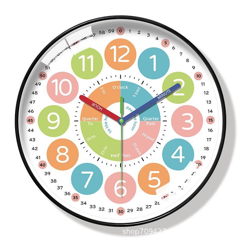 Colorful Digital Plastic Glass Teaching Wall Clock Living Room Bedroom Kitchen Home Decoration Silent Quartz Clock Holiday Gift (No Battery)