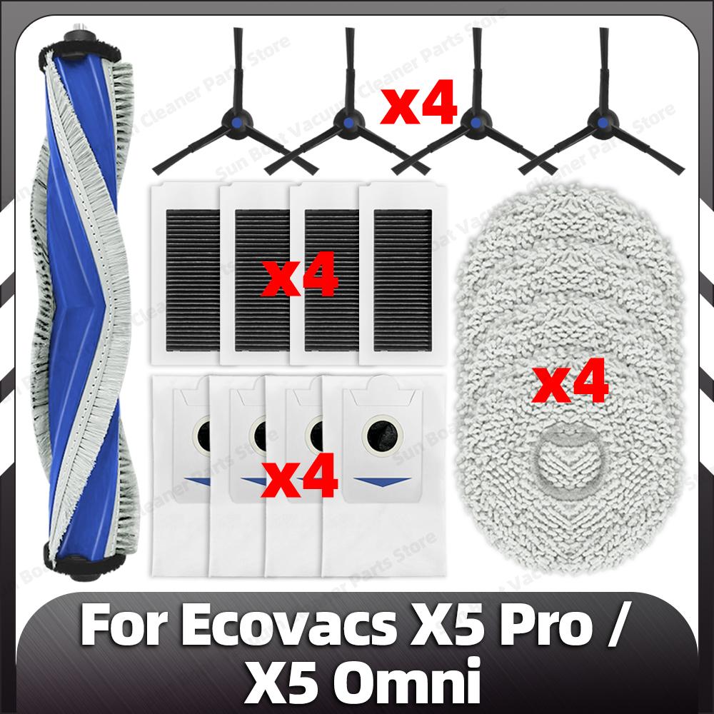Compatible for Ecovacs X5 Pro / X5 Omni Replacement Main Side Brush HEPA Filter Mop Pads Dust Bags Spare Parts Accessories