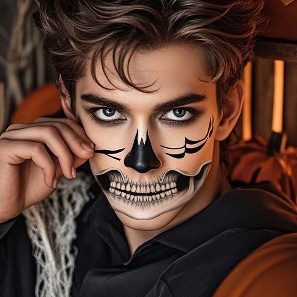 2pcs Disposable Halloween Face Tattoo Waterproof Skull Temporary Sticker Mouth Clown Tattoo  Men