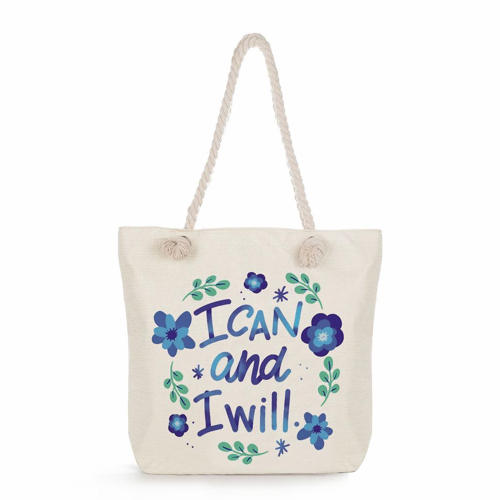 Multifunctional Trendy Letters Printed Thick Rope Shoulder Beach Bag Casual large capacity handbag 7593