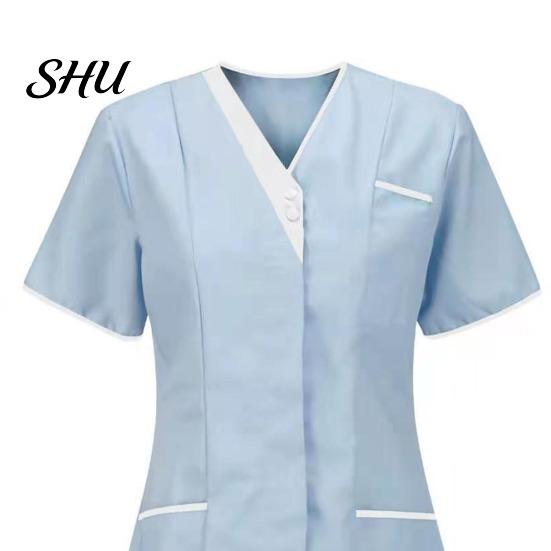 Tops Uniforme Camici da Infermiere Traspiranti Donna Scollo a V Manica Corta Tasche Top Scrub Tute Uniformi Patchwork Colore Design Lavoro Infermieristico