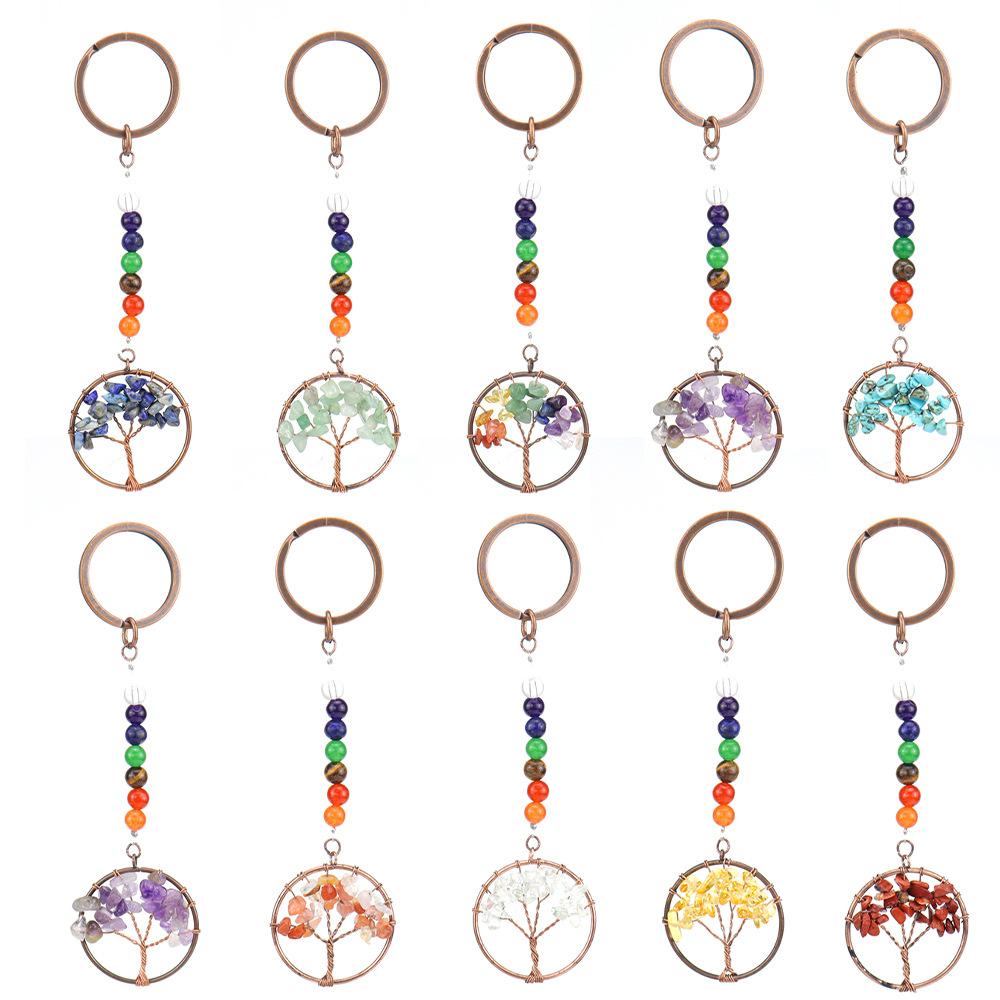 Temu Natural Crystal Colorful Stone Tree Of Life Keychain Bag Pendant Pendant Chakra Keychain K01
