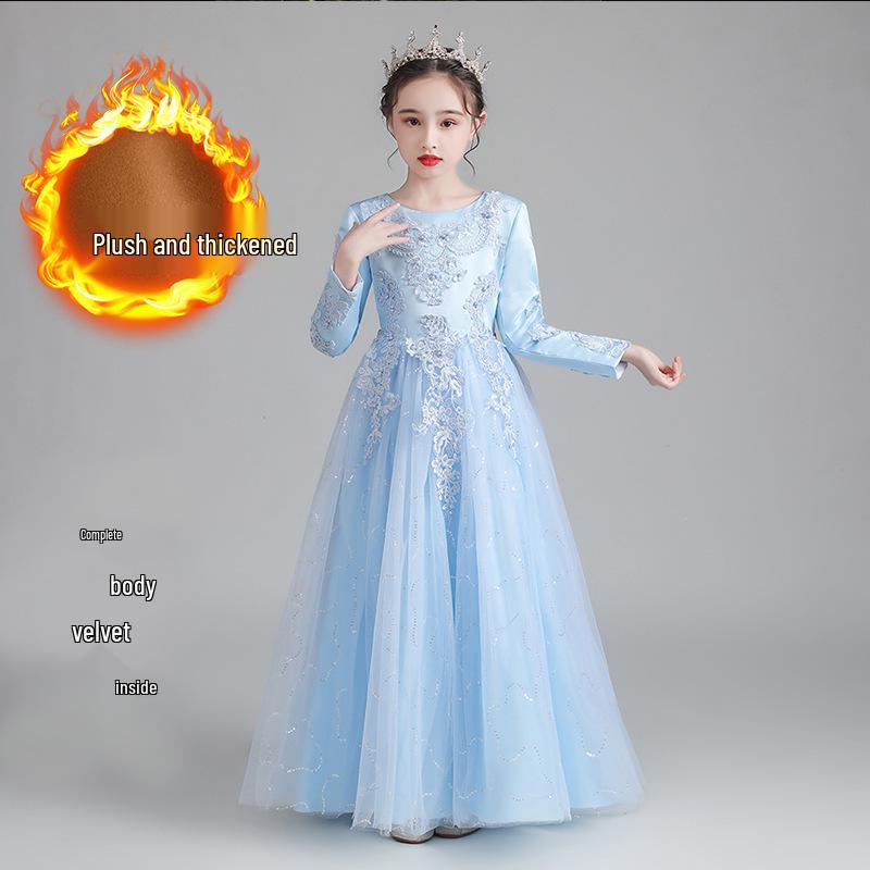 New Girls' Princess Tulle Dress - Puffy, Long, Autumn/Winter Style, Perfect for Evening, Flower Girl, Wedding, or Performance.