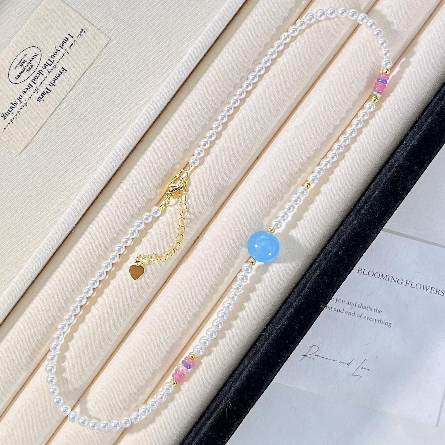 

High Quality Cold White Faux Crystal Pearl Necklace Collarbone Chain