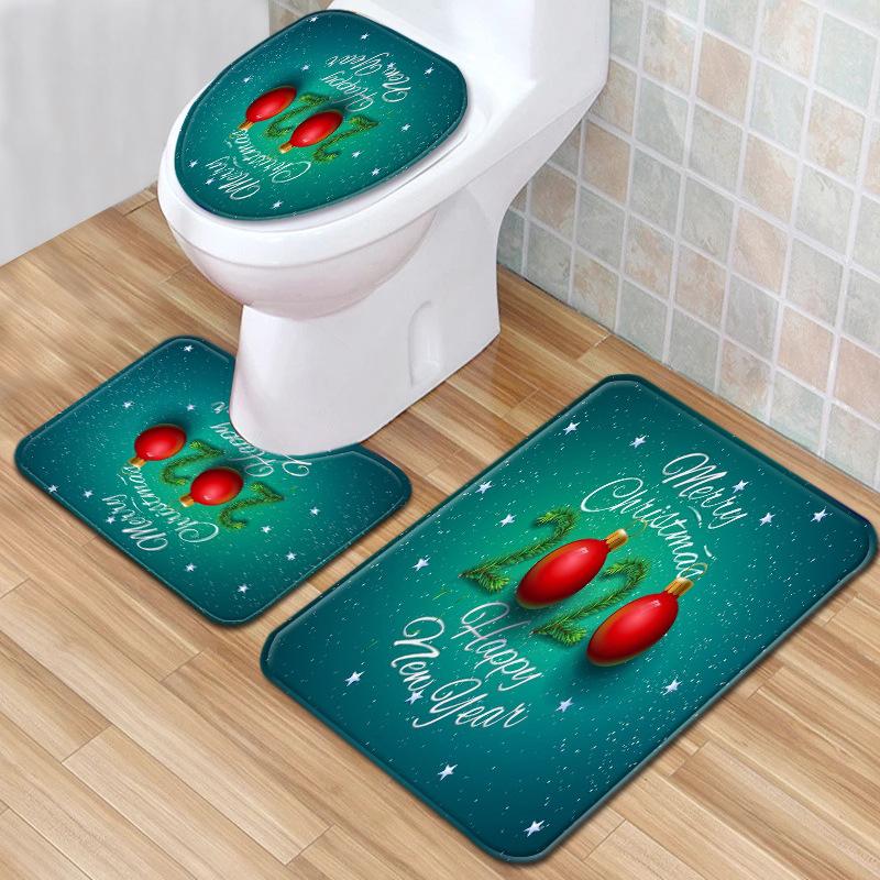 Christmas Toilet Three-Piece Floor Mat Bathroom Three-Piece Carpet Doormat