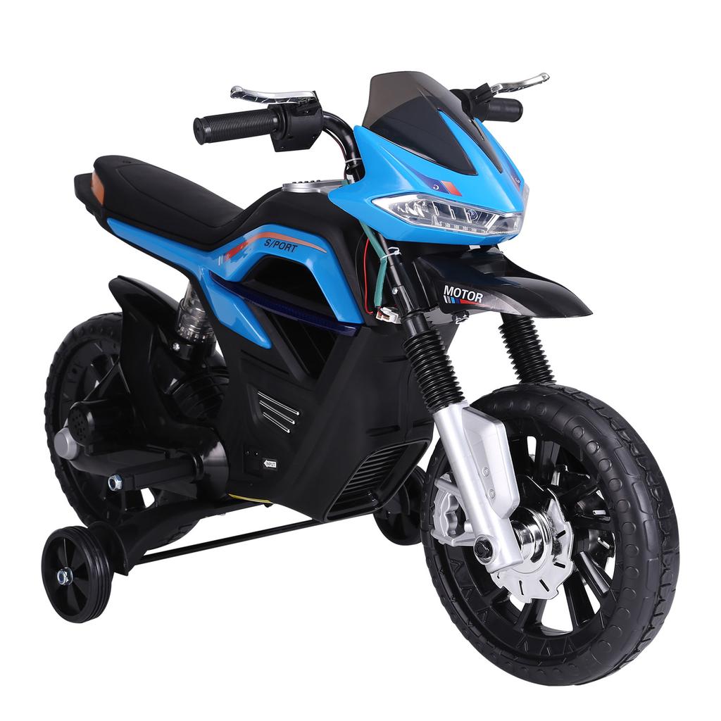 Moto Elettrica per Bambini 6V Giocattolo a Batteria con Luci Musica Avanti Freno per 3-8 Anni Blu