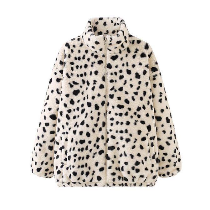 Autumn and Winter Light Imitation Fox Hair White Leopard Print Fur Coat Short Stand-up Collar Thickened Jacket