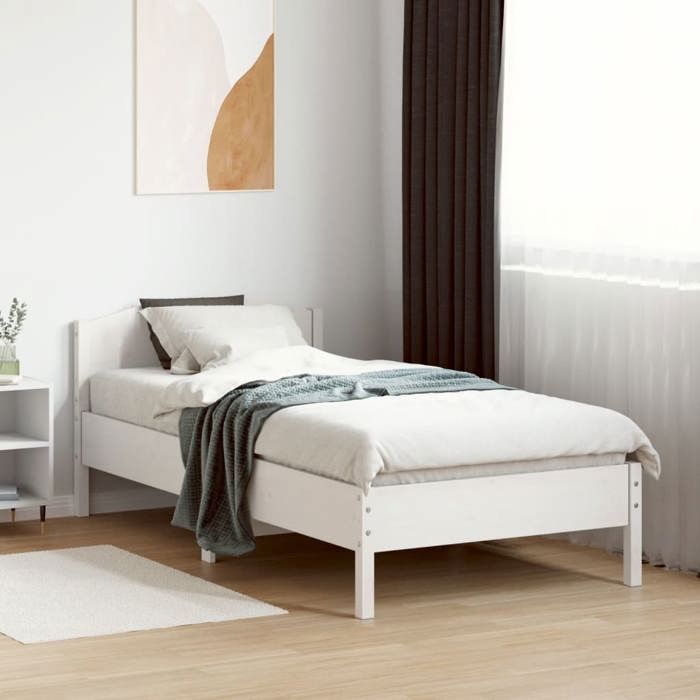 VidaXL Bed Frame with Headboard White 75x190cm Solid Pine Wood 842627