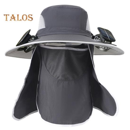 Wide Brim Sun Hat with 2 Solar Fan UV Protection Bucket Hat with Neck Flap And Face Guard 3 Speed Adjustable Fan Hat for Outdoor Fishing Camping