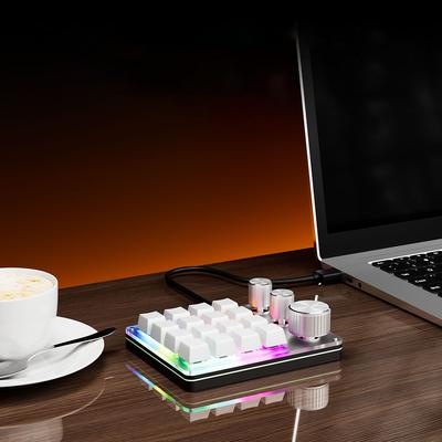16 Keys Triple Knob One-Handed Keyboard Type-C Wired/Bluetooth-Compatible Programmable Macro Keyboard LED Backlight Mini Keypad
