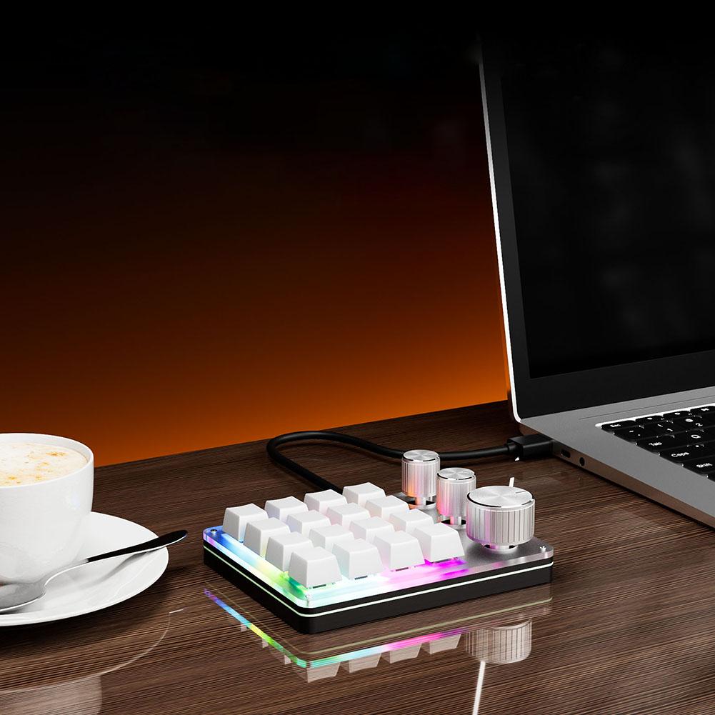 16 Keys Triple Knob Mechanical Keyboard Type-C Wired/Bluetooth-Compatible Wireless Keyboard LED Backlight for PC Computer Gaming