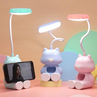 Kreative, süße Katzen-Schreibtischlampe, flexible LED-Schreibtischlampe mit Telefonhalter, Nachttischlampe mit Farbanpassung für Kinder-Studentenzimmer