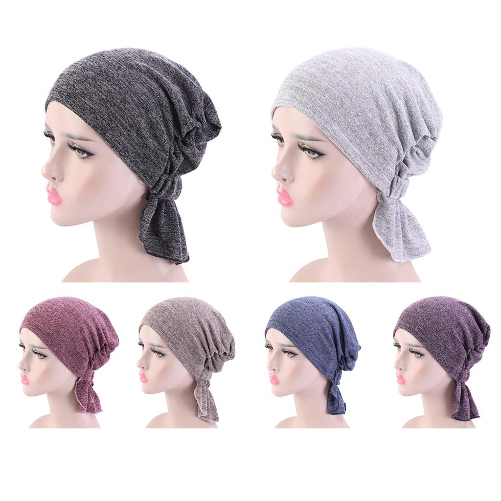 Women Summer Beanies Cap Solid Color Turban Hat Elastic Pre-Cross Chemo Covers Caps Muslim Headwraps Windproof Bandanas