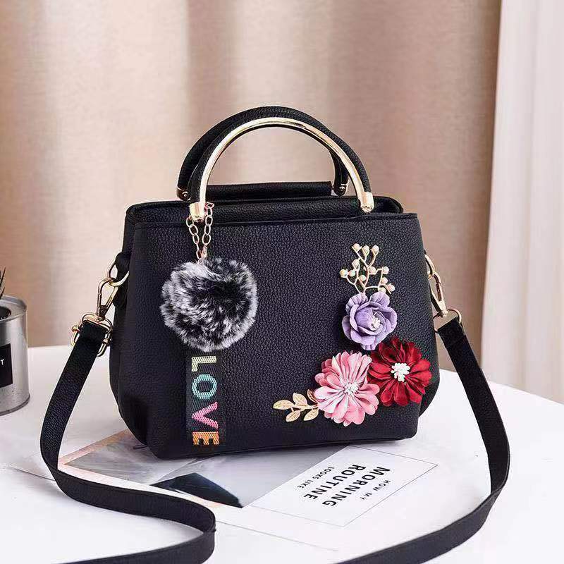 Ladies bag floral feature handbag fashion women's bag hairball pendant shoulder messenger bag bags