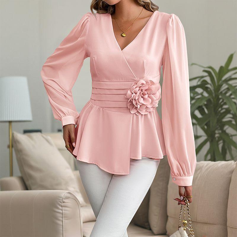 

Spring Autumn Women Blouse Fashion Ladies Tops Spring and Autumn Fashion Shirts blouses Pink XL