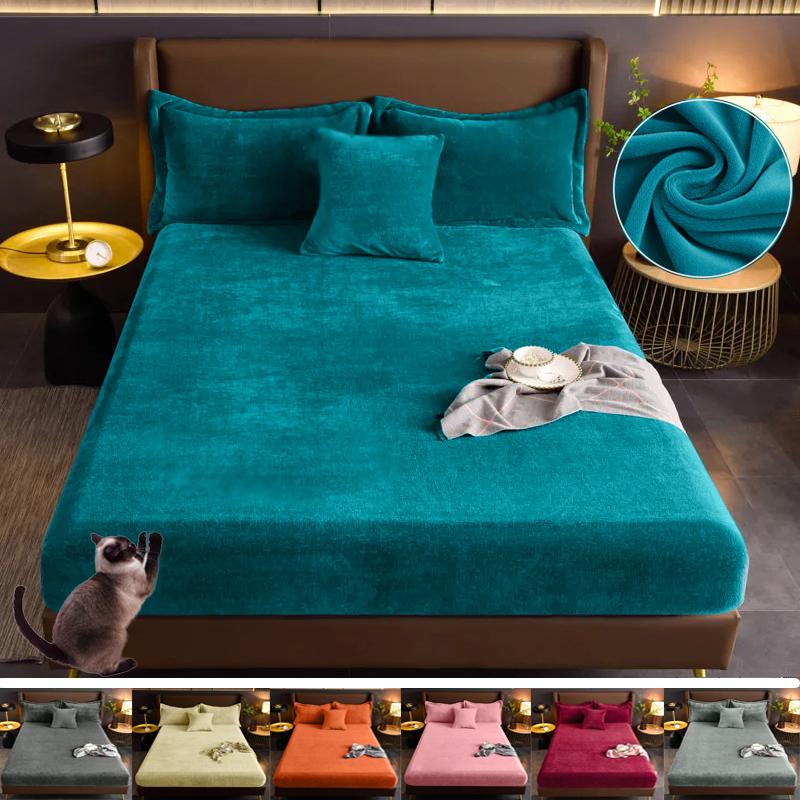 Solid Color Velvet Bed Sheets Warm Adjustable Fitted Sheets For Home Double bed sheets Not Fading  Machine Washable Bedspreads