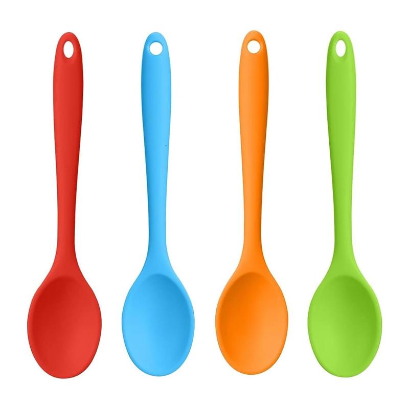 4Pcs Silicone Spoons Set Long Handle Mixing Spoons Heat Resistant Soup Spoon Baking Serving Spoon Tableware Kitchen Accessories