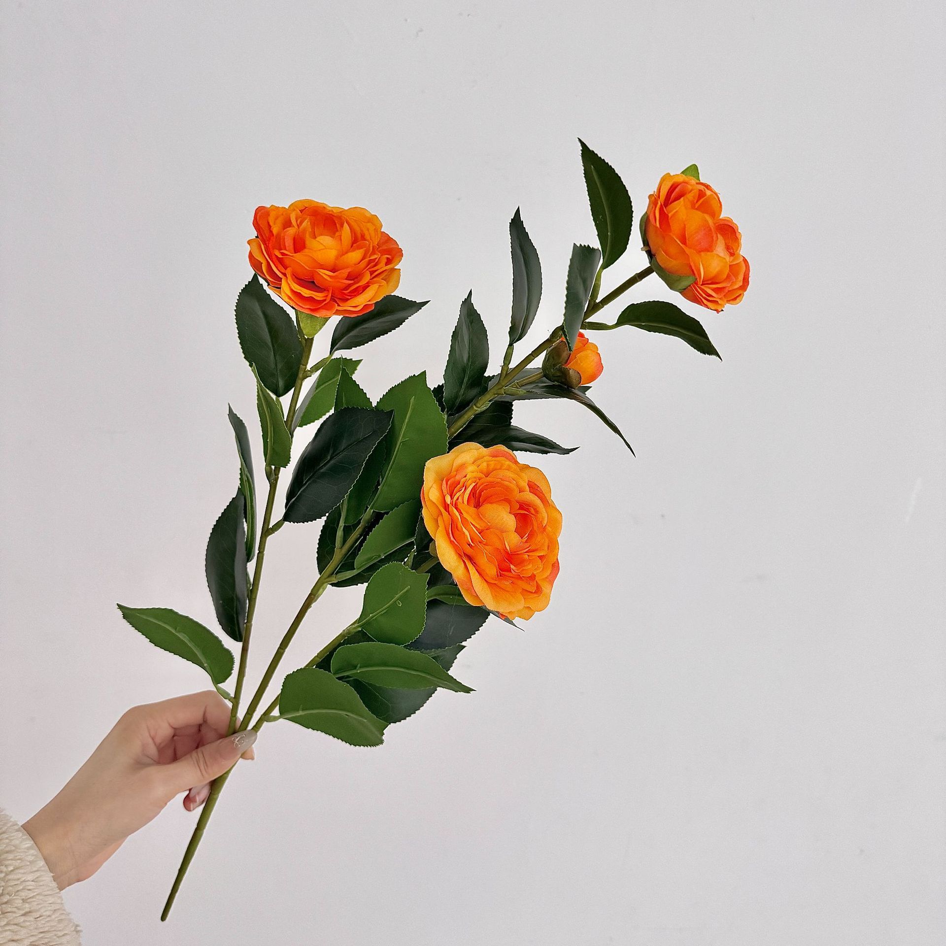 

Artificial Camellia Gardenia Flower Branches, Multi Head Silk Flowers for Vase, Home Decor Centerpiece Photo Prop оранжевый