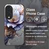 Luxury Lotus Marble Floral Pattern Tempered Glass Phone Case for Huawei Nova 13 12 11 10 SE Mate 70 60 50 ProPlus P60 P40 Cover