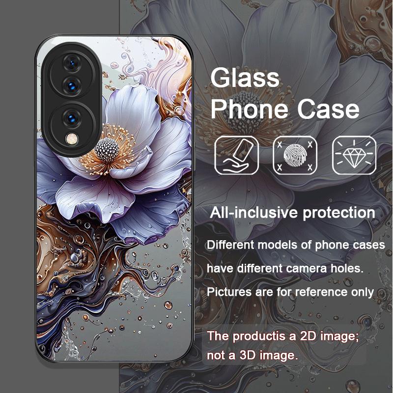 Luxury Lotus Marble Floral Pattern Tempered Glass Phone Case for Huawei Nova 13 12 11 10 SE Mate 70 60 50 ProPlus P60 P40 Cover