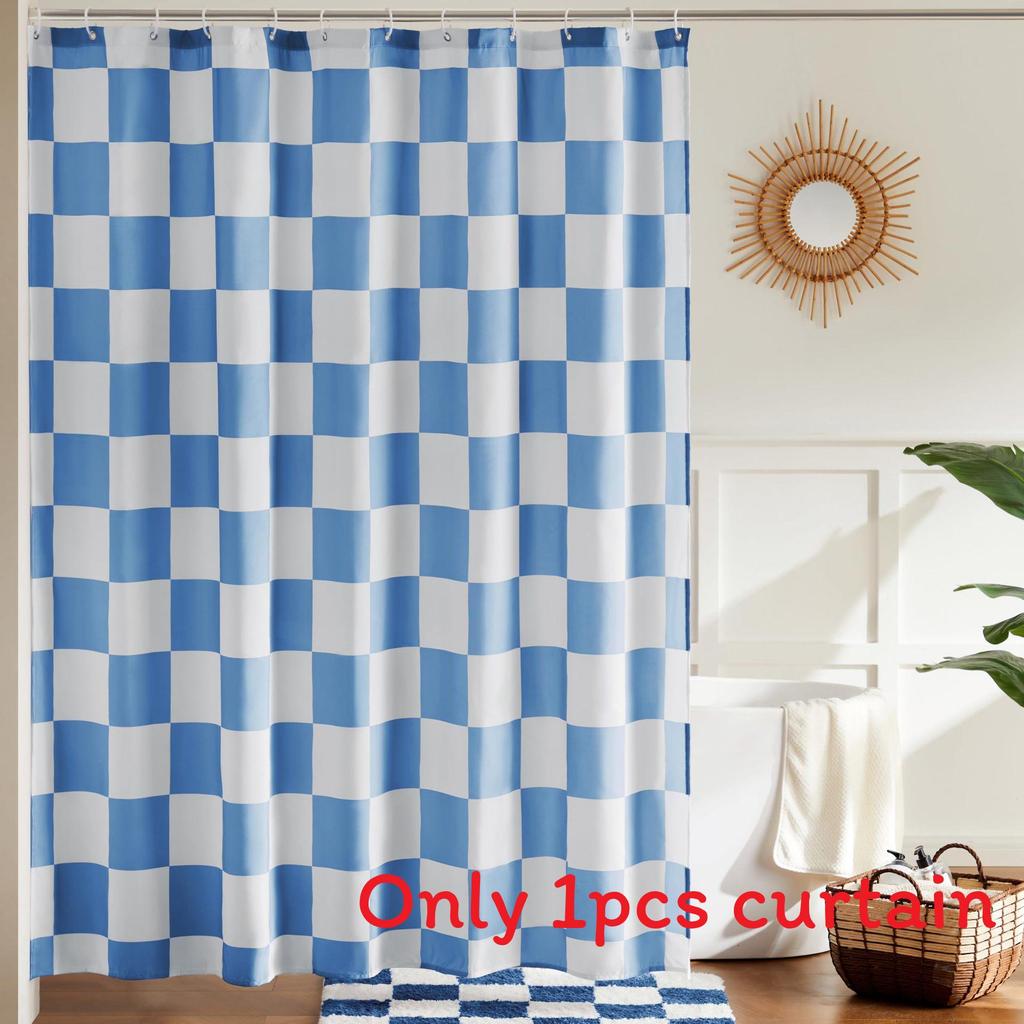 72x72inch Checkerboard Retro Pattern Waterproof Shower Curtain Bathroom For