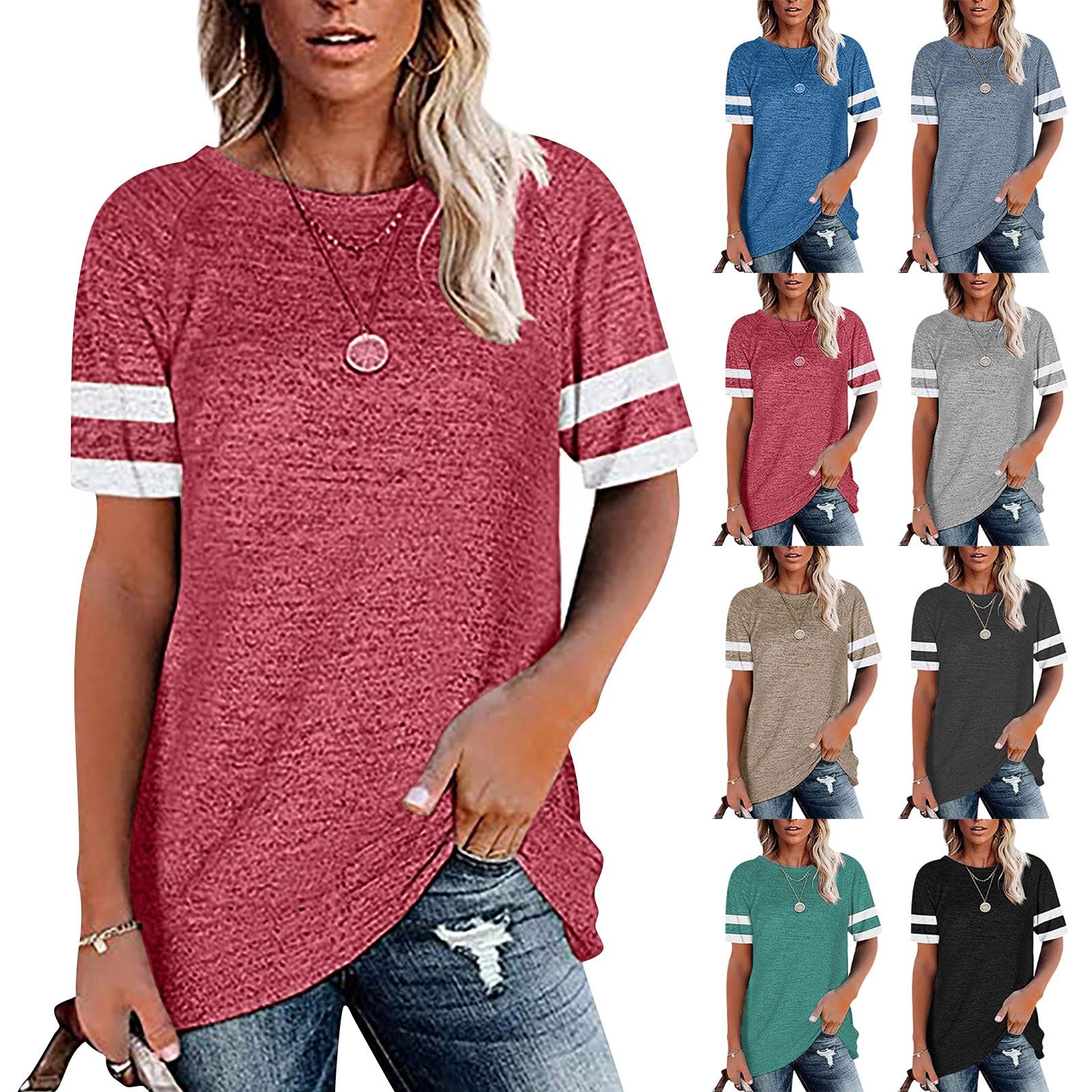 

Женская мода, летняя свободная повседневная футболка в стиле пэчворк с короткими рукавами и круглым вырезом