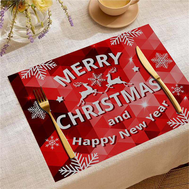 Christmas Digital Print Heat-Resistant Linen Placemat: European and American Birthday Party Table Decor