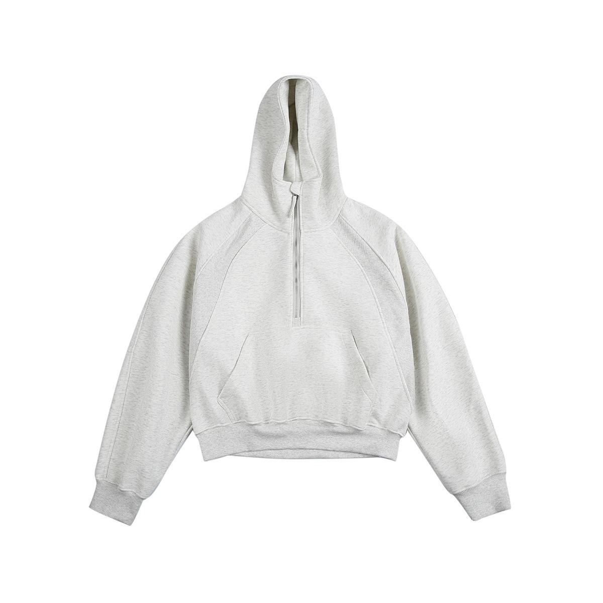 Unisex Deconstructed Solid Color Half-Zip Heavyweight Hooded Pullover Sweatshirt L светло-серый