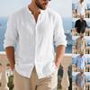 Men's Linen Button-Down Shirt Summer Beach Shirt Long-Sleeved Plain Stand Collar Spring/Summer Casual Everyday Wear