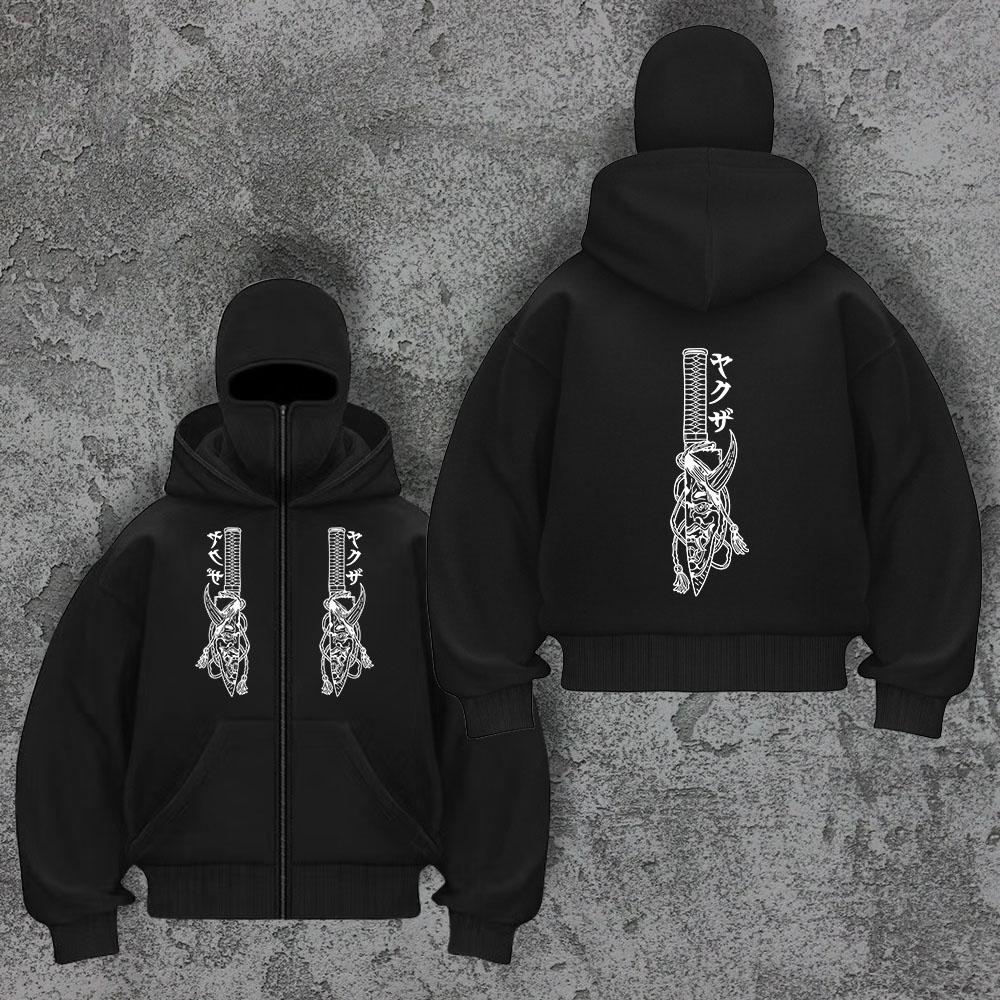 Trendy Zipper Hoodie Sword Men's Y2K Masked Hoodie Sweatshirt Sports Hoodie Spring and Autumn Plush