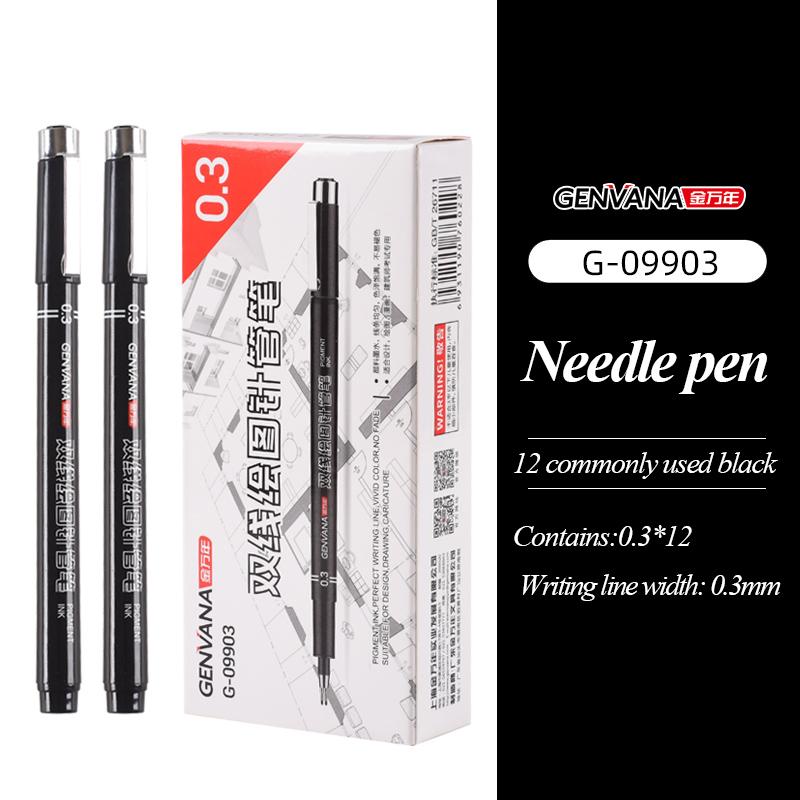 GENVANA 0.5/0.3/0.1 Mm Double Line Drawing Needle Pen Double-head Professional Drawing Art Marker Pen School Art Supplies