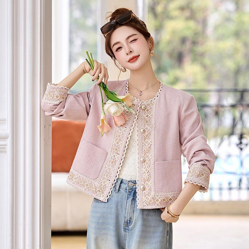

2025 Spring Women s Chinese Style Embroidered Beaded Jacket - Small, Loose, Slimming Fit M (90-110 kg)